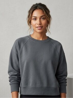 LA Relaxed Gray 100% Organic Cotton Raglan Sweatshirt Lounge Slightly Cropped